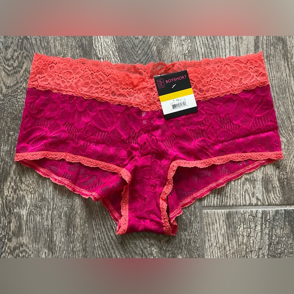 New Nobo, No Boundaries lace boyshort panties size L Fuchsia & orange.